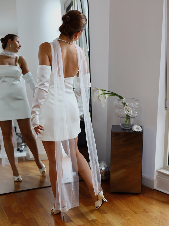 Luxury Tulle Wedding Scarf with Pearls
