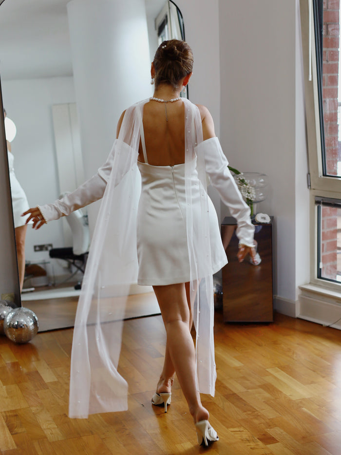 Luxury Tulle Wedding Scarf with Pearls