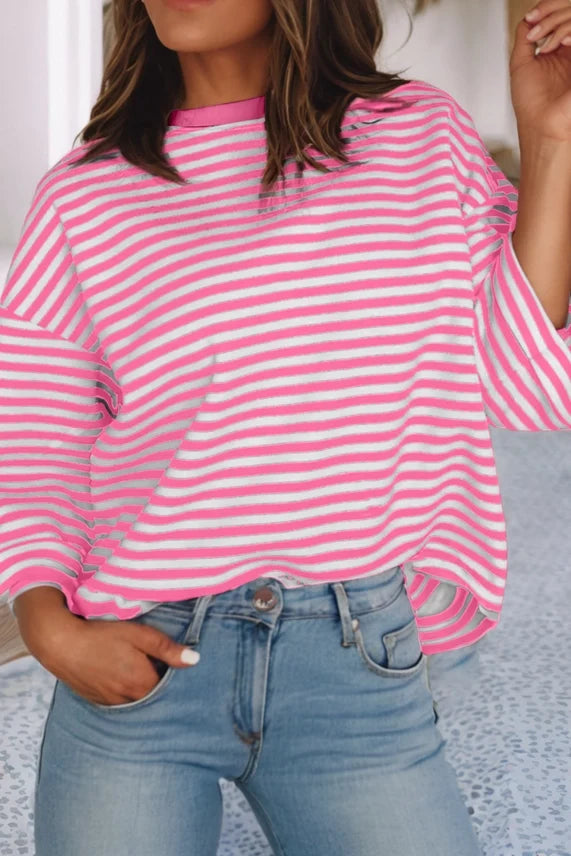 Macynn Casual Shift Striped Round Neck T-Shirts
