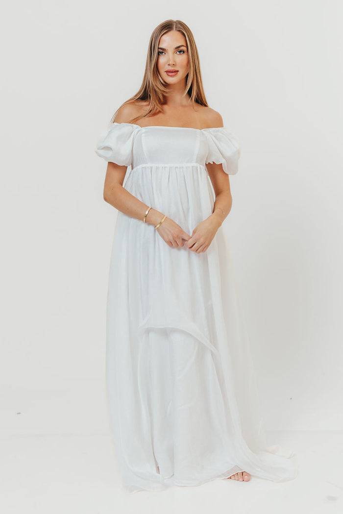 Maison Monochromatic Babydoll Maxi Dress in White