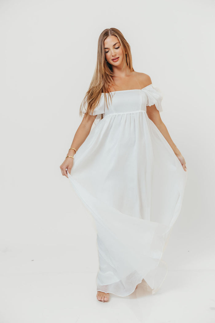 Maison Monochromatic Babydoll Maxi Dress in White