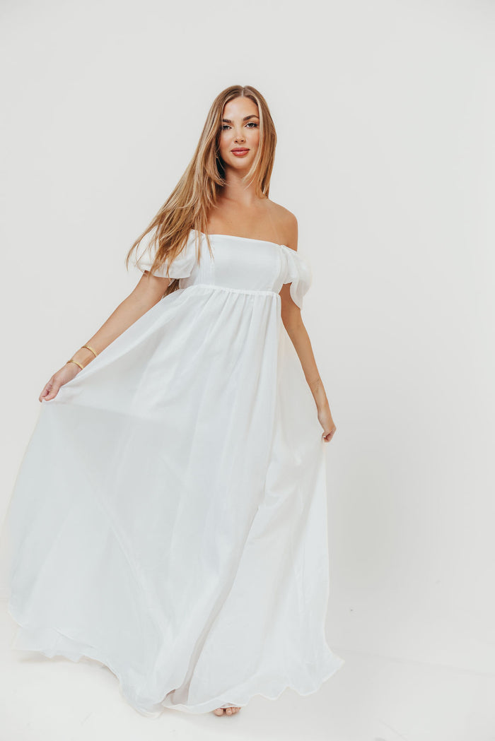 Maison Monochromatic Babydoll Maxi Dress in White