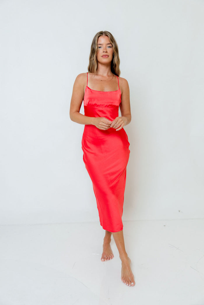 Malika Midi Dress in Coral Red