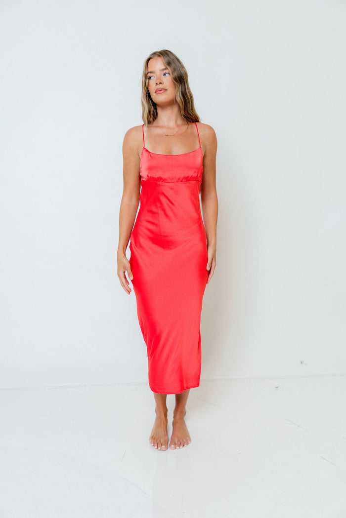 Malika Midi Dress in Coral Red