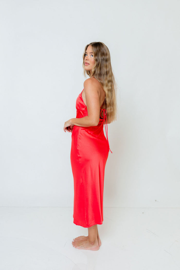 Malika Midi Dress in Coral Red