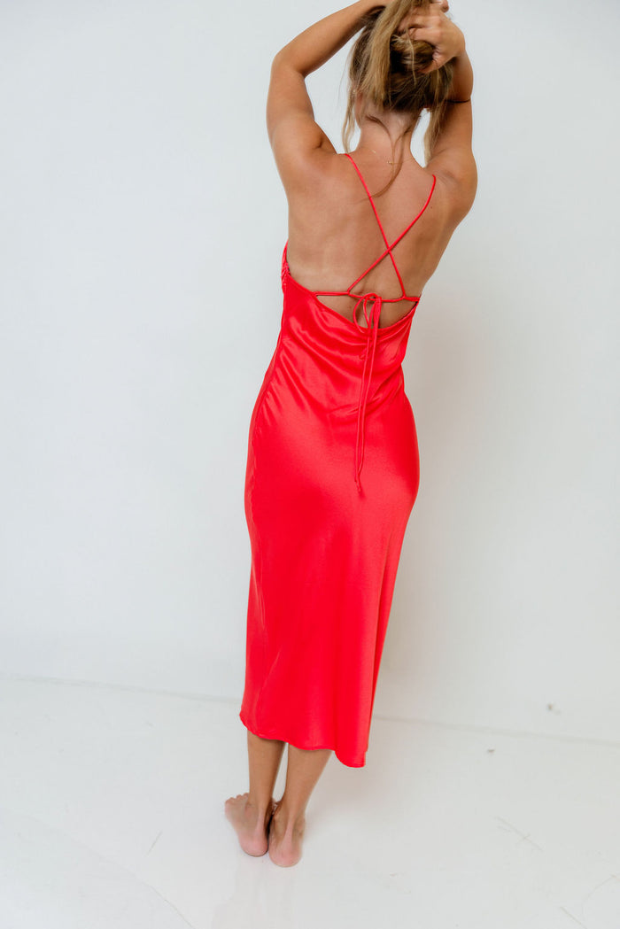 Malika Midi Dress in Coral Red