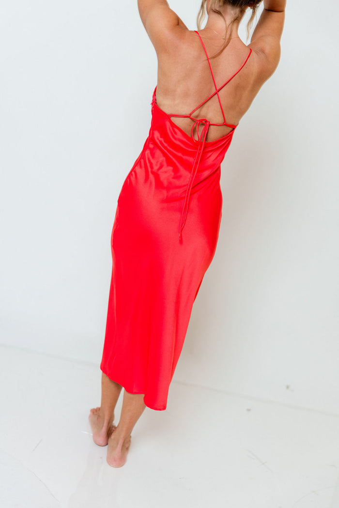 Malika Midi Dress in Coral Red