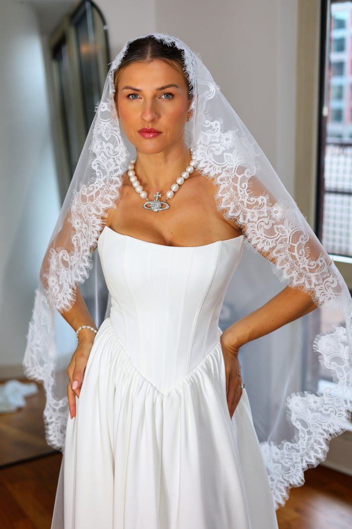 Mantilla Lace Trim Wedding Veil