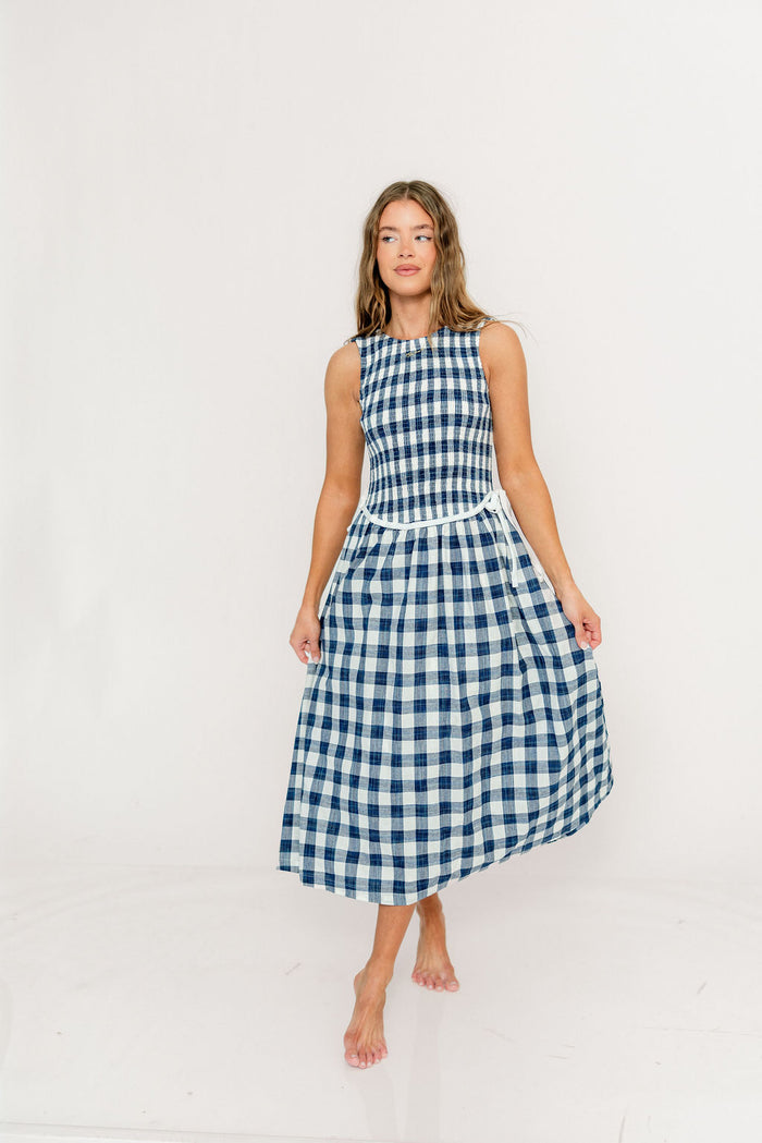 Margaret Gingham Midi Dress in Navy *Final Sale*