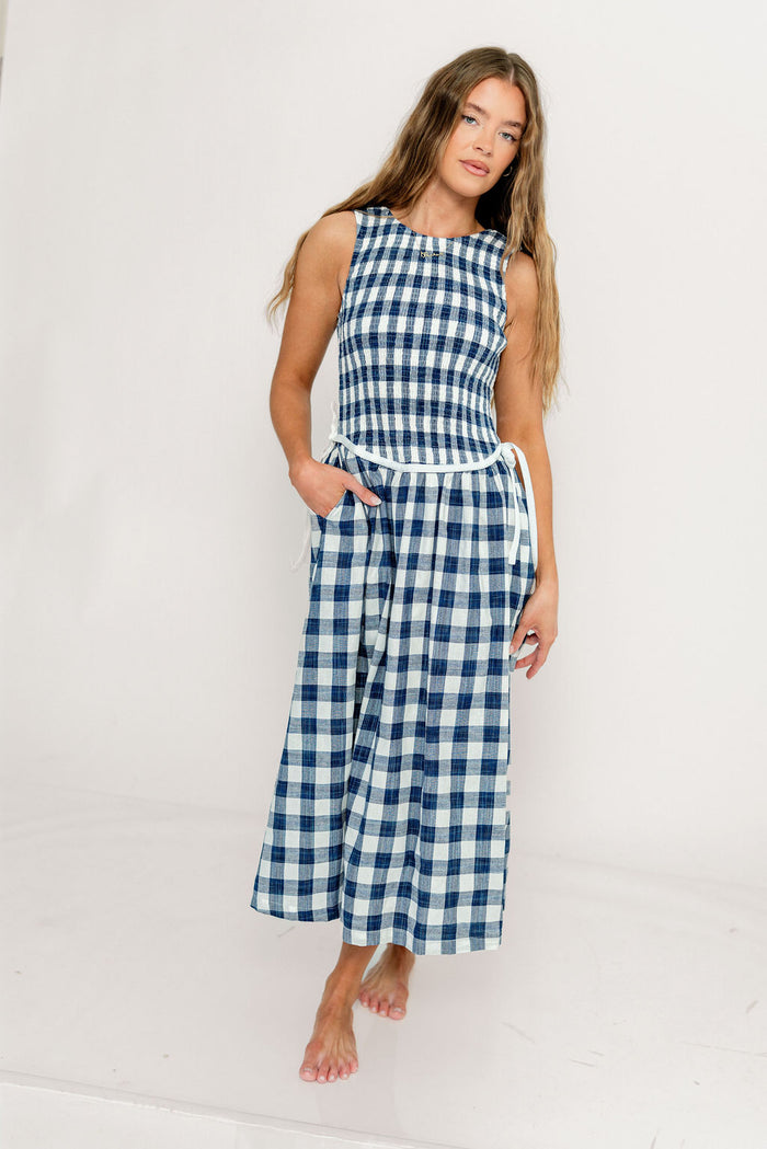 Margaret Gingham Midi Dress in Navy *Final Sale*