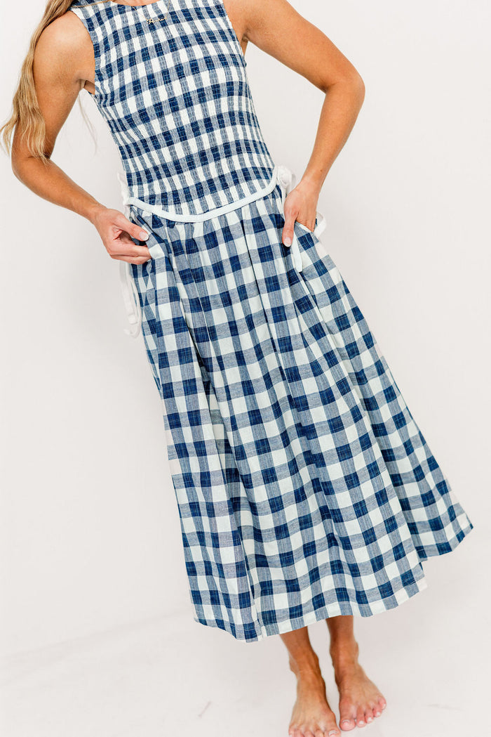 Margaret Gingham Midi Dress in Navy *Final Sale*