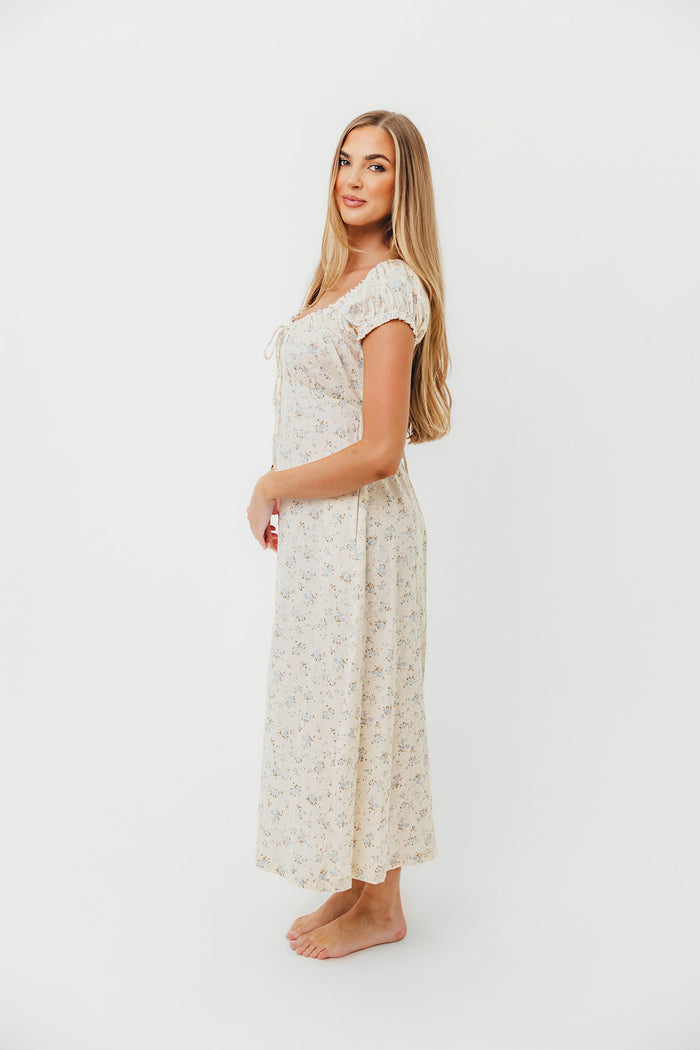 Marley 100% Cotton Midi Dress in Ivory/Blue - Bump Friendly