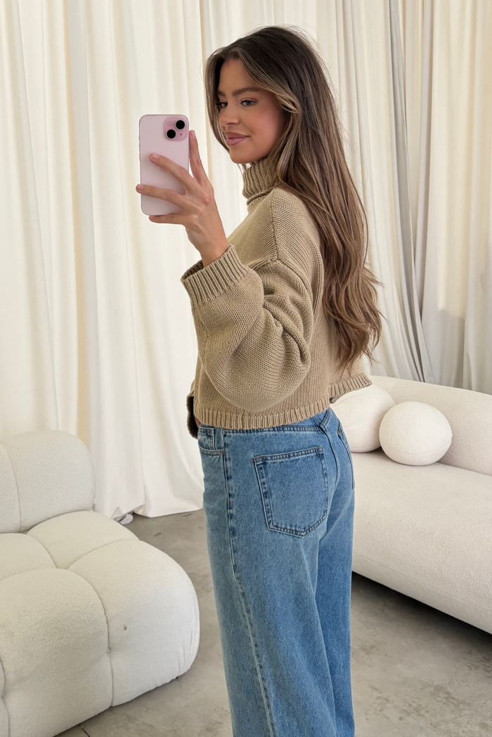 Martha American Flag Turtle Neck Sweater in Straw