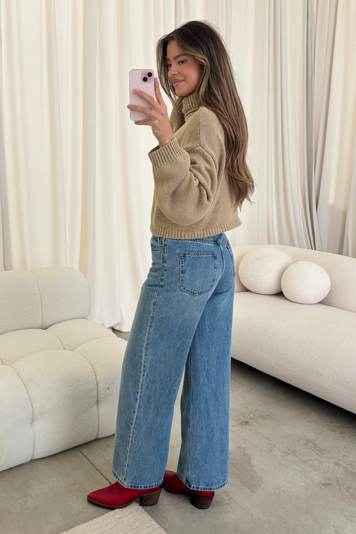 Martha American Flag Turtle Neck Sweater in Straw