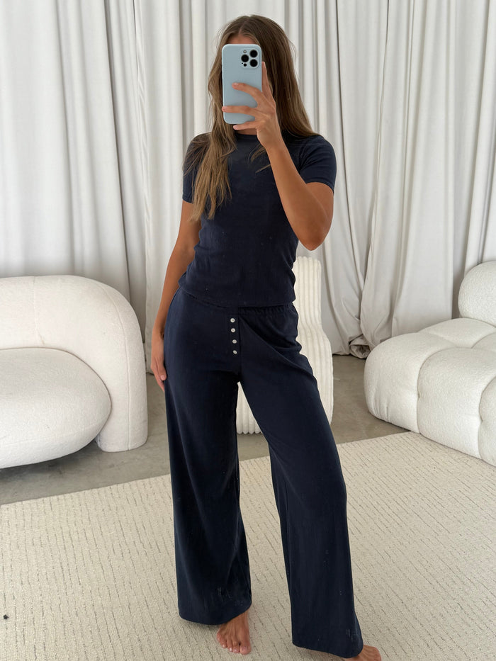 Mary 100% Cotton Lounge Set in Navy