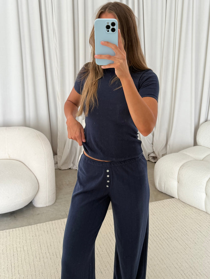 Mary 100% Cotton Lounge Set in Navy