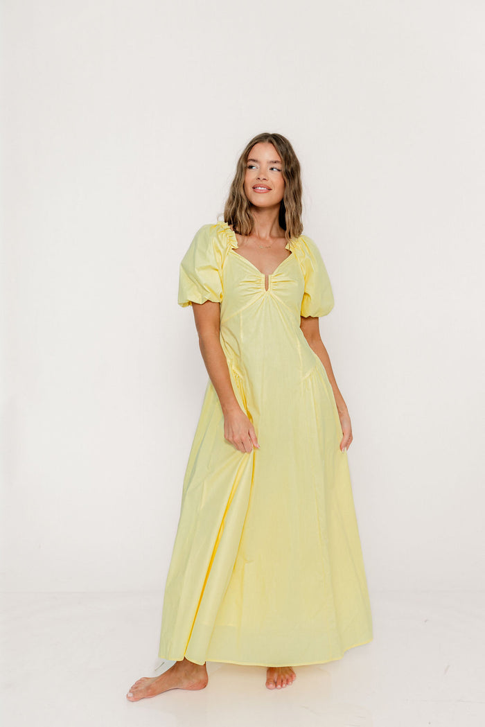 Melina Bubble Sleeve Maxi Dress in Butter Yellow *Final Sale*