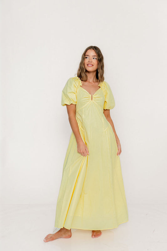Melina Bubble Sleeve Maxi Dress in Butter Yellow *Final Sale*