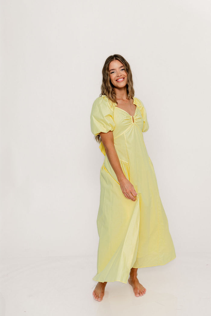 Melina Bubble Sleeve Maxi Dress in Butter Yellow *Final Sale*