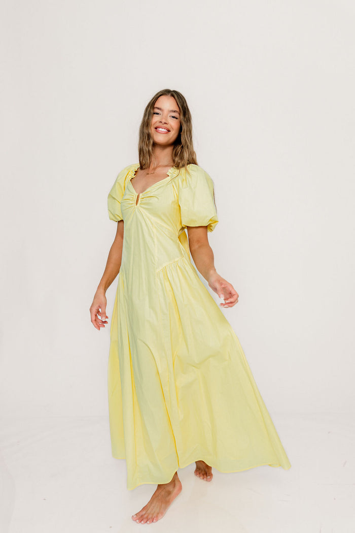 Melina Bubble Sleeve Maxi Dress in Butter Yellow *Final Sale*