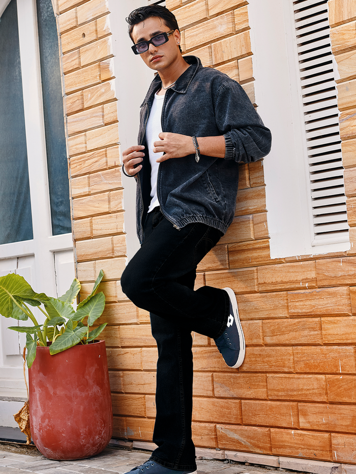Men's Black Washed Bootcut Jeans Stretchable