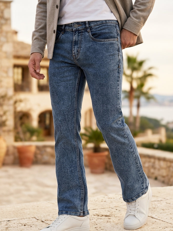 Men's Blue Washed Bootcut Jeans Stretchable
