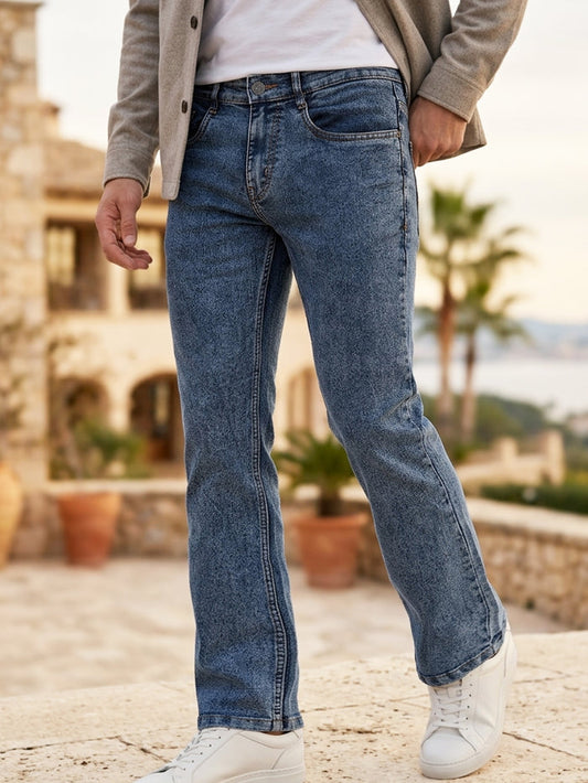 Men's Blue Washed Bootcut Jeans Stretchable