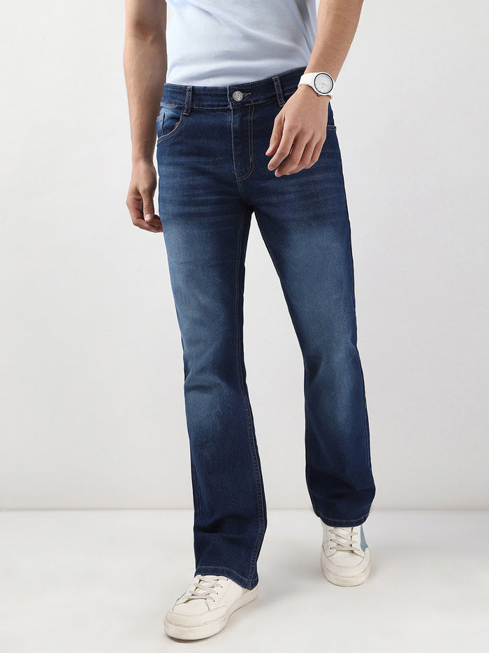 Men's Blue Washed Bootcut Jeans Stretchable