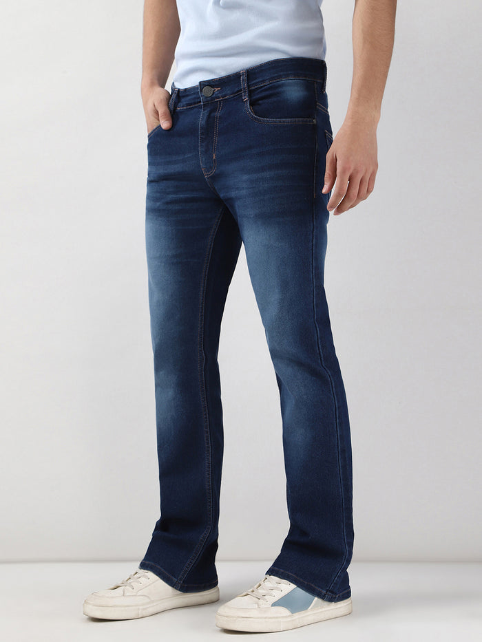 Men's Blue Washed Bootcut Jeans Stretchable