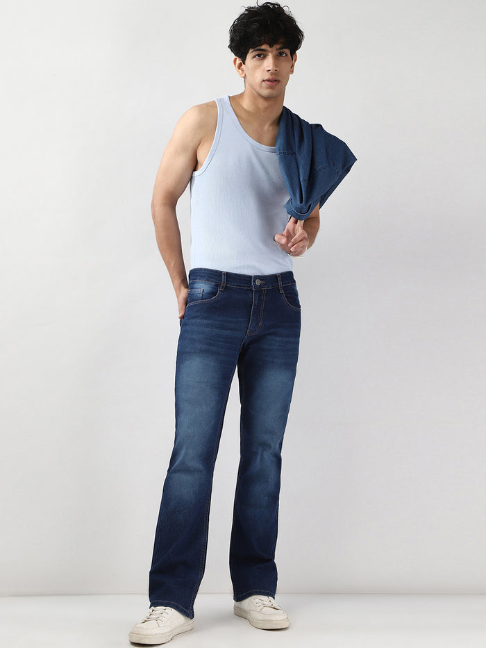 Men's Blue Washed Bootcut Jeans Stretchable