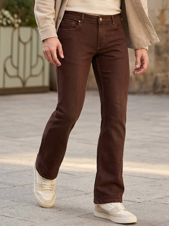 Men's Brown Washed Bootcut Jeans Stretchable