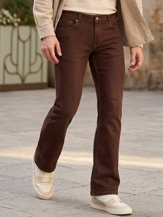 Men's Brown Washed Bootcut Jeans Stretchable