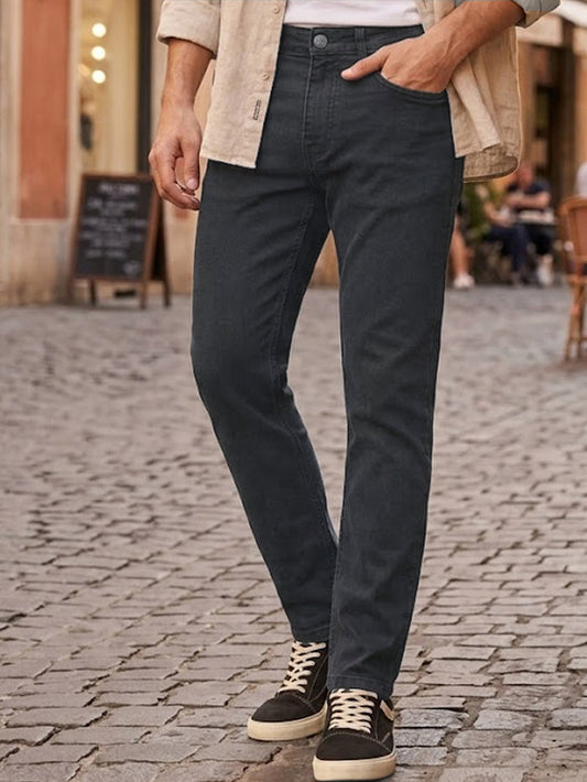 Men's Carbon Grey Regular Fit Washed Jeans Stretchable