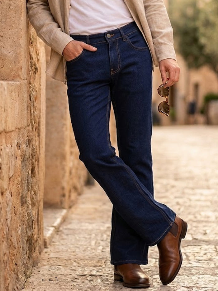 Men's Dark Blue Washed Bootcut Jeans Stretchable