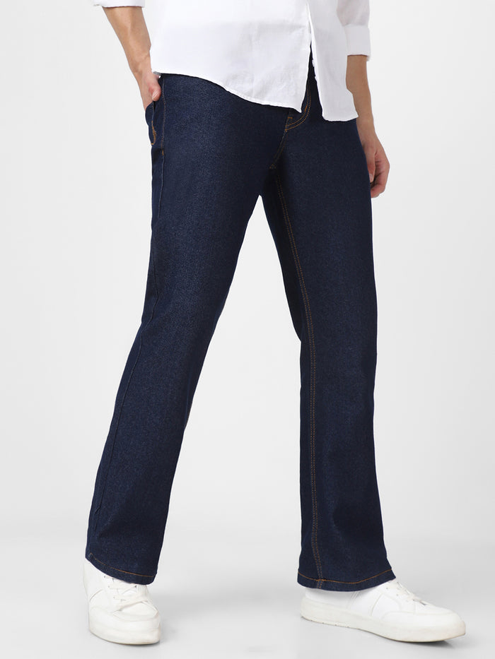 Men's Dark Blue Washed Bootcut Jeans Stretchable