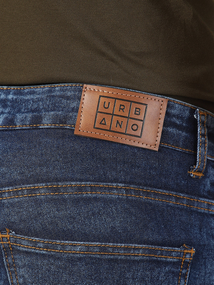 Men's Dark Blue Washed Bootcut Jeans Stretchable