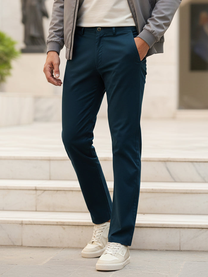 Men's Dark Green Cotton Slim Fit Casual Chinos Trousers