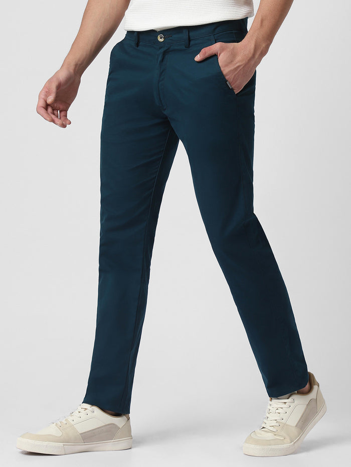 Men's Dark Green Cotton Slim Fit Casual Chinos Trousers