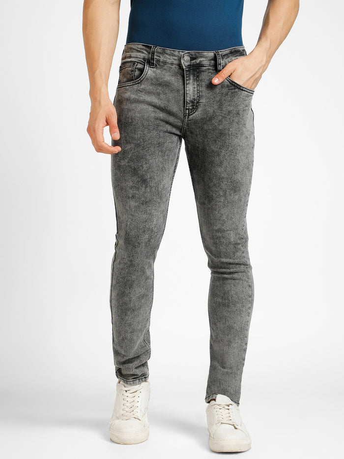 Men's Dark Grey Regular Fit Washed Jeans Stretchable