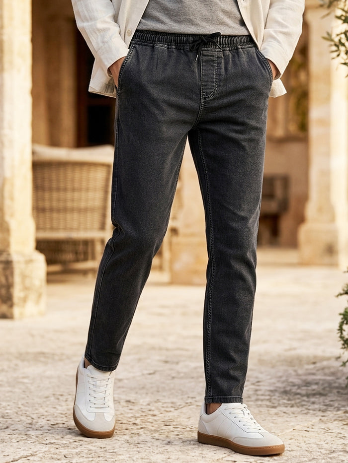 Men's Dark Grey Regular Fit Washed Jogger Jeans Stretchable