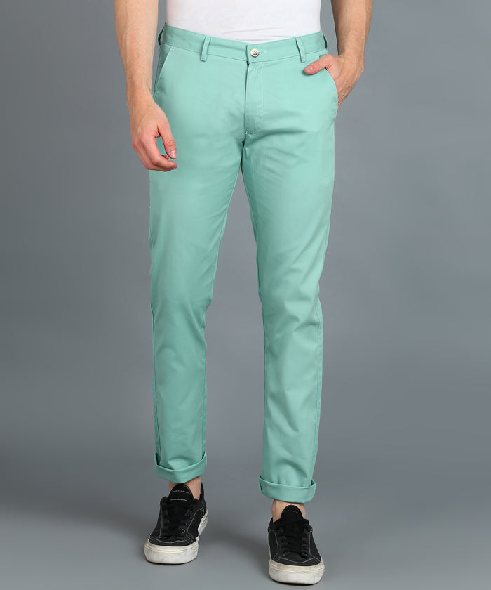 Men's Green Cotton Slim Fit Casual Chinos Trousers
