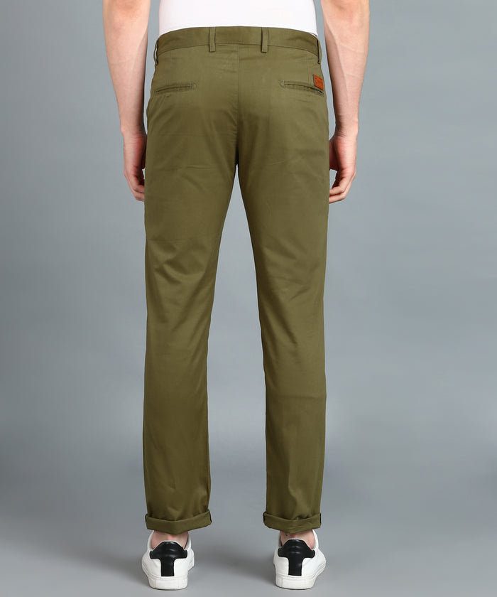 Men's Green Cotton Slim Fit Casual Chinos Trousers
