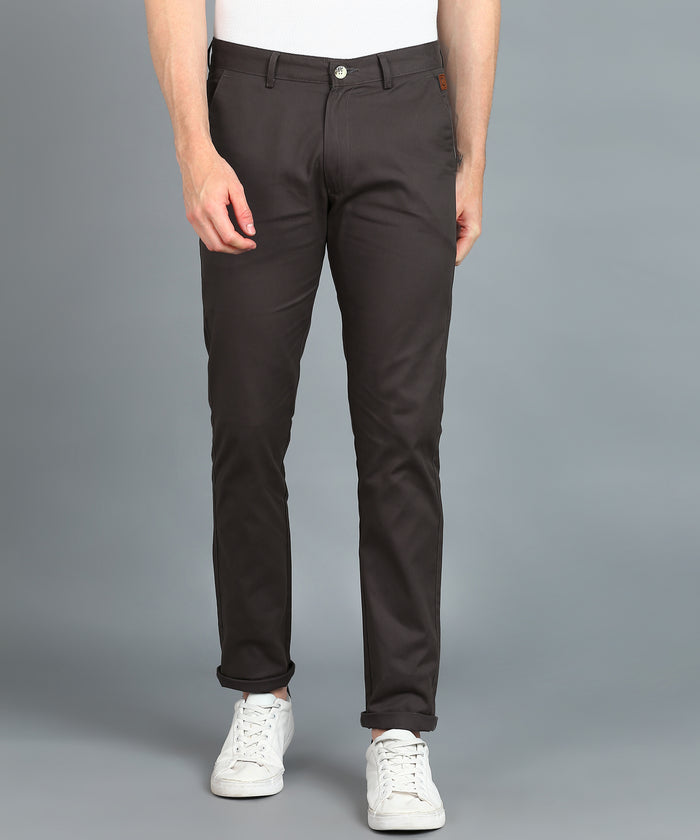 Men's Grey Cotton Slim Fit Casual Chinos Trousers