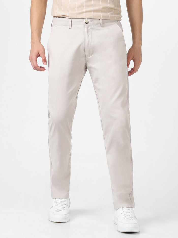Men's Grey Cotton Slim Fit Casual Chinos Trousers