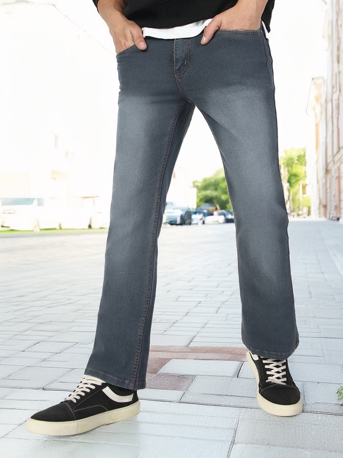 Men's Grey Washed Bootcut Jeans Stretchable