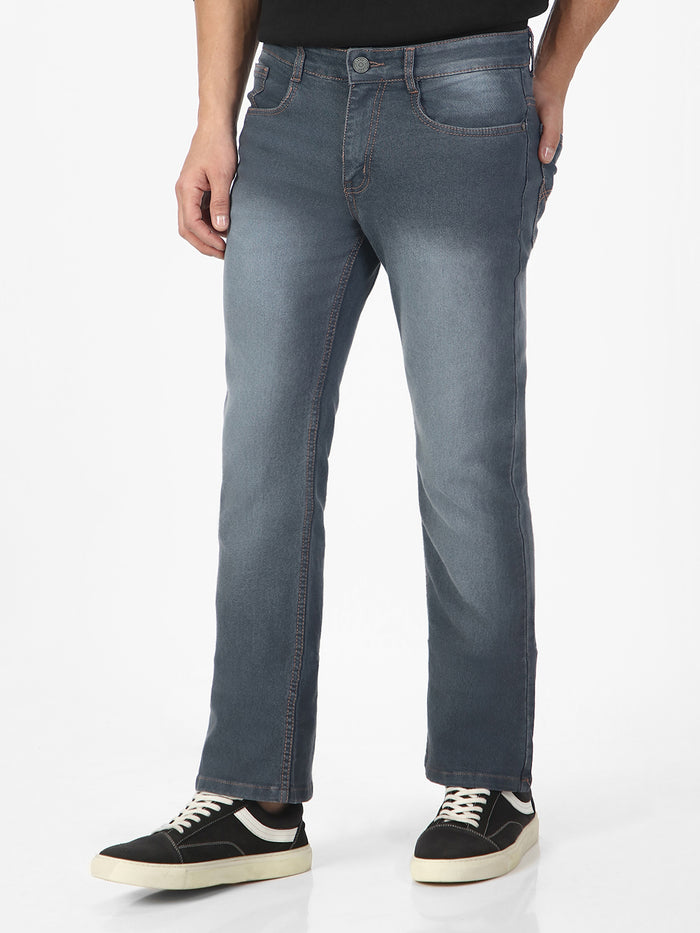 Men's Grey Washed Bootcut Jeans Stretchable