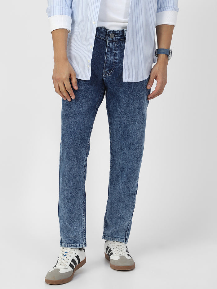 Men's Ice Blue Regular Fit Washed Jeans Stretchable