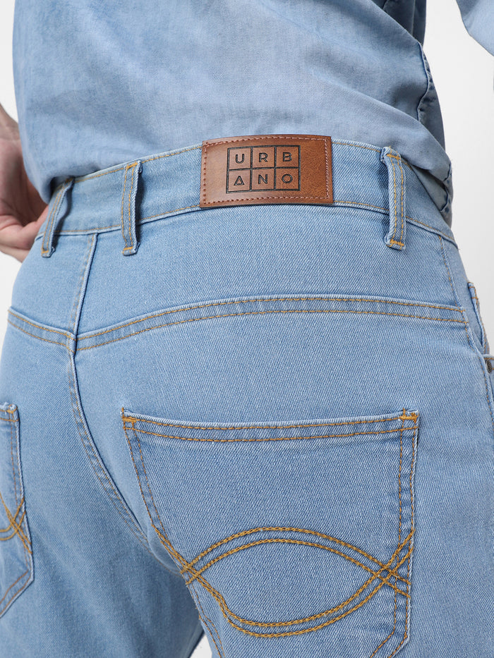 Men's Ice Blue Washed Bootcut Jeans Stretchable