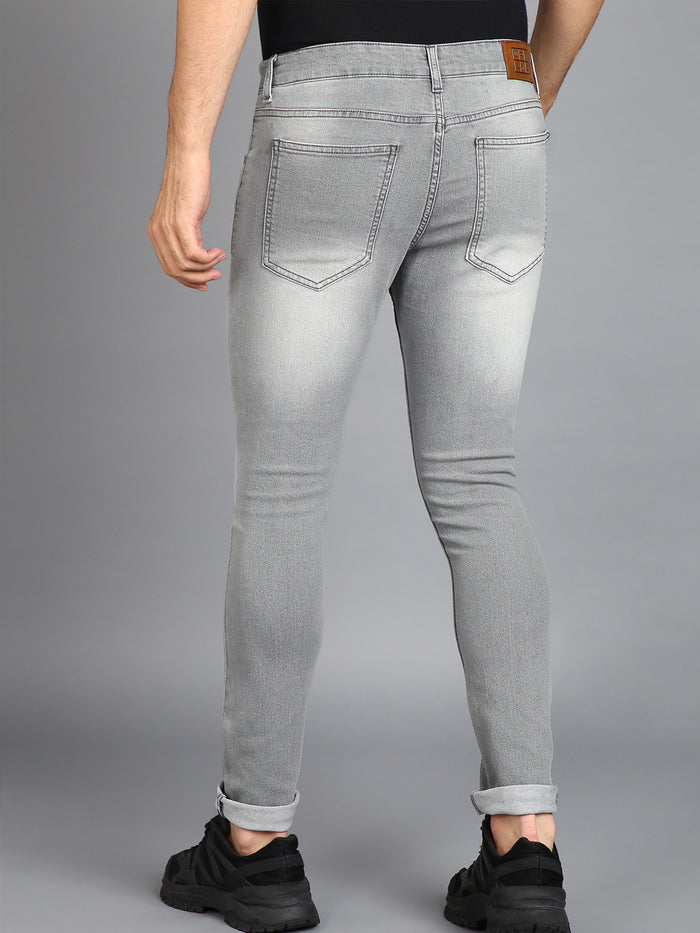 Men's Ice Grey Regular Fit Washed Jeans Stretchable