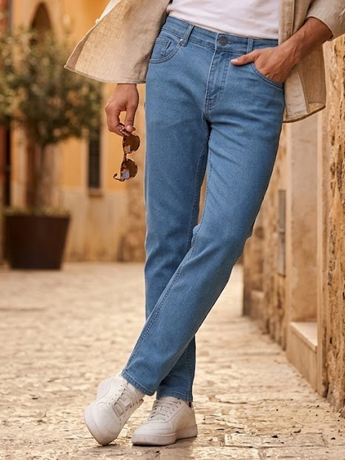 Men's Light Blue Slim Fit Denim Jeans Stretchable